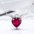 Woman Jewelry Angel Wings Red Cubic Zirconia Silver Necklace